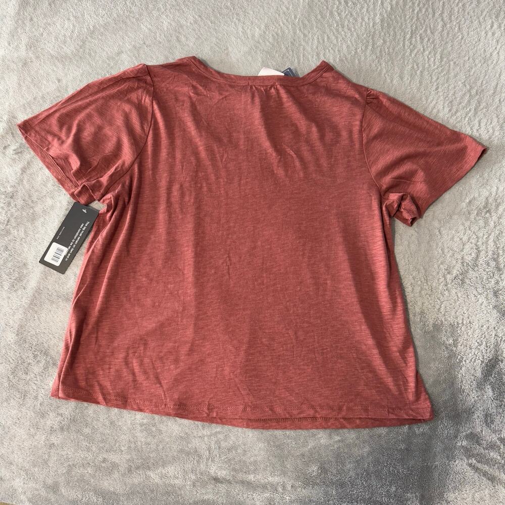 Democracy Women’s Short Puff Sleeve Crewneck Crochet Cutout Knit Top, L - Picture 6 of 6